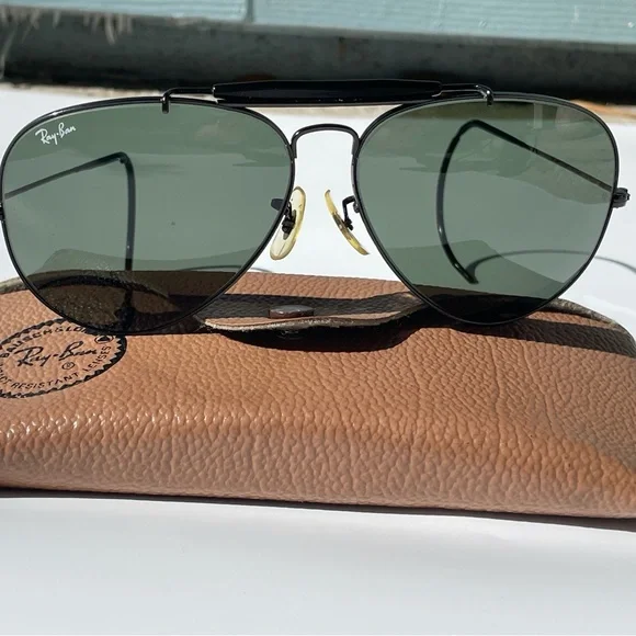 Vintage B&L Ray-Ban Outdoorsman RARE Black Chrome 62mm CableTemples G-15 w/case - Picture 3 of 16